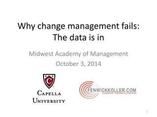 Why change management fails: 
The data is in 
Midwest Academy of Management 
October 3, 2014 
1 
 