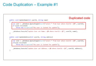 Code Duplication – Example #1
Duplicated code
 