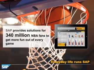 SAP provides solutions for

340 million NBA fans to
get more fun out of every
game

Everyday life runs SAP
© SAP AG 2009. All rights reserved. / Page 13

 