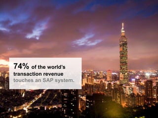 74% of the world’s
transaction revenue
touches an SAP system.

© SAP AG 2009. All rights reserved. / Page 8

 