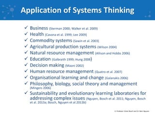 Application of Systems Thinking 
 Business (Sterman 2000; Walker et al. 2009) 
 Health (Cavana et al. 1999; Lee 2009) 
...