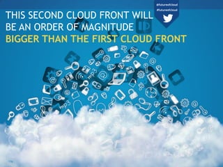 THIS SECOND CLOUD FRONT WILL
BE AN ORDER OF MAGNITUDE
BIGGER THAN THE FIRST CLOUD FRONT
116
@futureofcloud
#futureofcloud
 