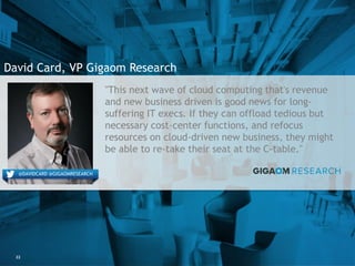 22
David Card, VP Gigaom Research
"This next wave of cloud computing that's revenue
and new business driven is good news f...