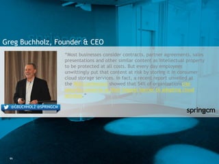 55
Greg Buchholz, Founder & CEO
“Most businesses consider contracts, partner agreements, sales
presentations and other sim...