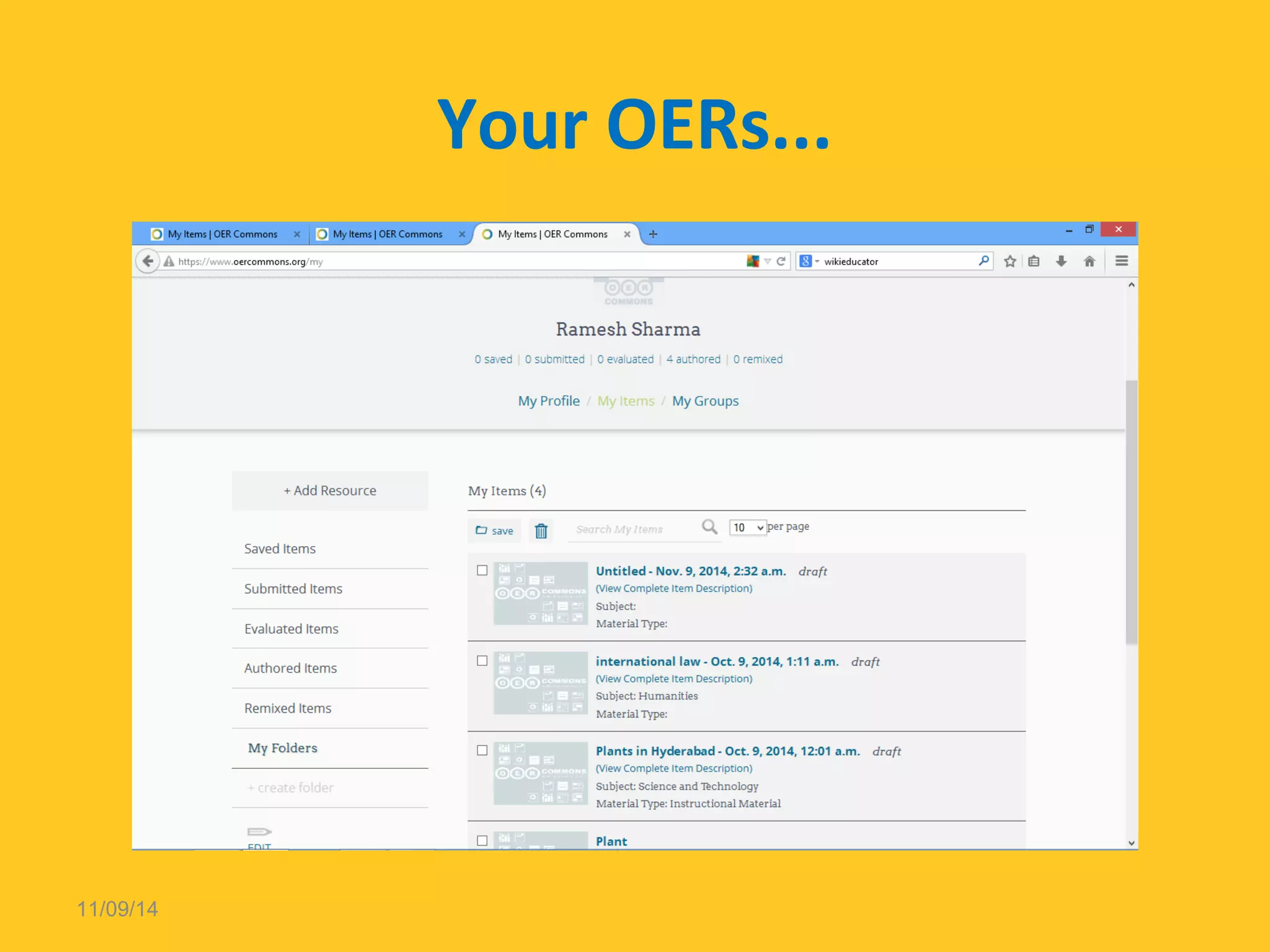 Your OERs... 
11/09/14 
 