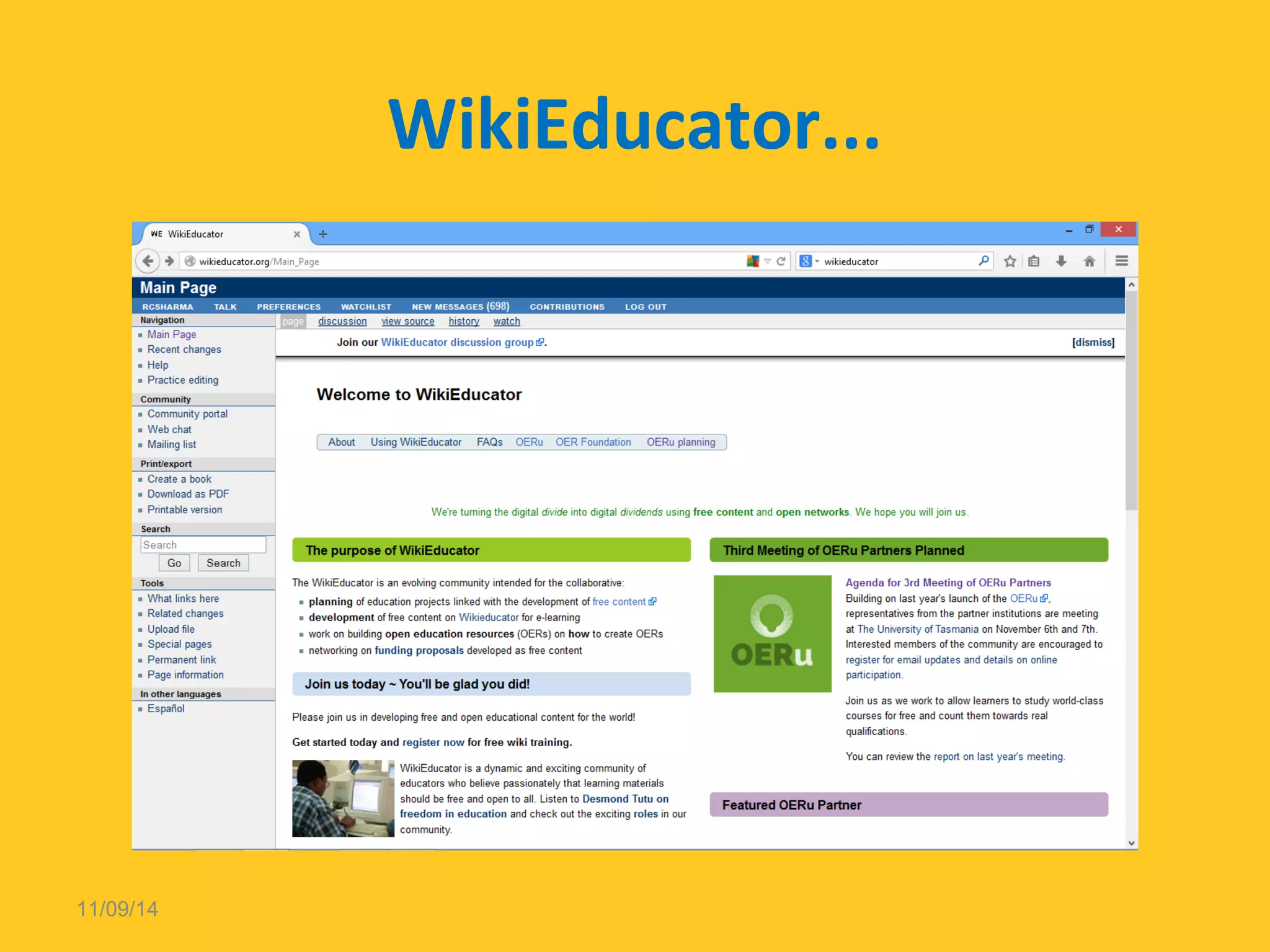 WikiEducator... 
11/09/14 
 