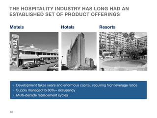 THE HOSPITALITY INDUSTRY HAS LONG HAD AN
ESTABLISHED SET OF PRODUCT OFFERINGS
Motels
 Hotels
 Resorts
•  Development takes...