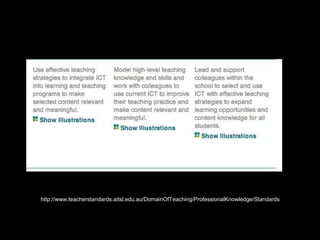 http://www.teacherstandards.aitsl.edu.au/DomainOfTeaching/ProfessionalKnowledge/Standards
 