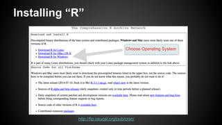 http://ftp.osuosl.org/pub/cran/
Choose Operating System
Installing “R”
 
