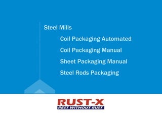 Click to edit
...........................................................................
Steel Mills
Coil Packaging Automated
Coil Packaging Manual
Sheet Packaging Manual
Steel Rods Packaging
 