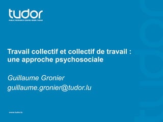 Travail collectif et collectif de travail : 
une approche psychosociale 
Guillaume Gronier 
guillaume.gronier@tudor.lu 
 