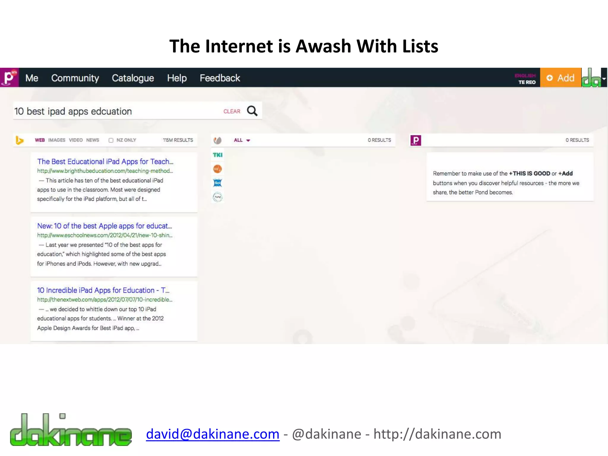 The Internet is Awash With Lists
david@dakinane.com - @dakinane - http://dakinane.com
 