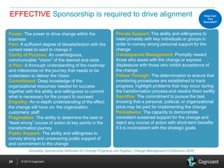 © 2014 Cognizant 
EFFECTIVE Sponsorship is required to drive alignment 
Power: The power to drive change within the busine...