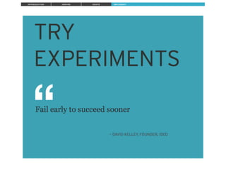 ExperiencePoint Design Thinker
I M P L E M E N TI N T R O D U C T I O N I N S P I R E I D E AT E
 