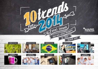 sues rs
s
ea l i
e
r
opp
sh
ect
ll aff
i
that w
2014

in

ou
ank y
th

1. Treat Or Trick?

2. I Want It Now!

3. Brazilification

4. Who to Trust?

5. Strange
Unions

6. Social
Shopping 2.0

7. The PostNuclear Family

8. Stay Smart

9. the internet
of things

10. Great
MESHpectation!

 