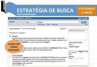 13	
  
ESTRATÉGIA	
  DE	
  BUSCA	
  
CLIQUE	
  NO	
  
TERMO	
  
DESEJADO	
  
www.pubmed.gov	
  
UTILIZANDO	
  
O	
  MESH	
...