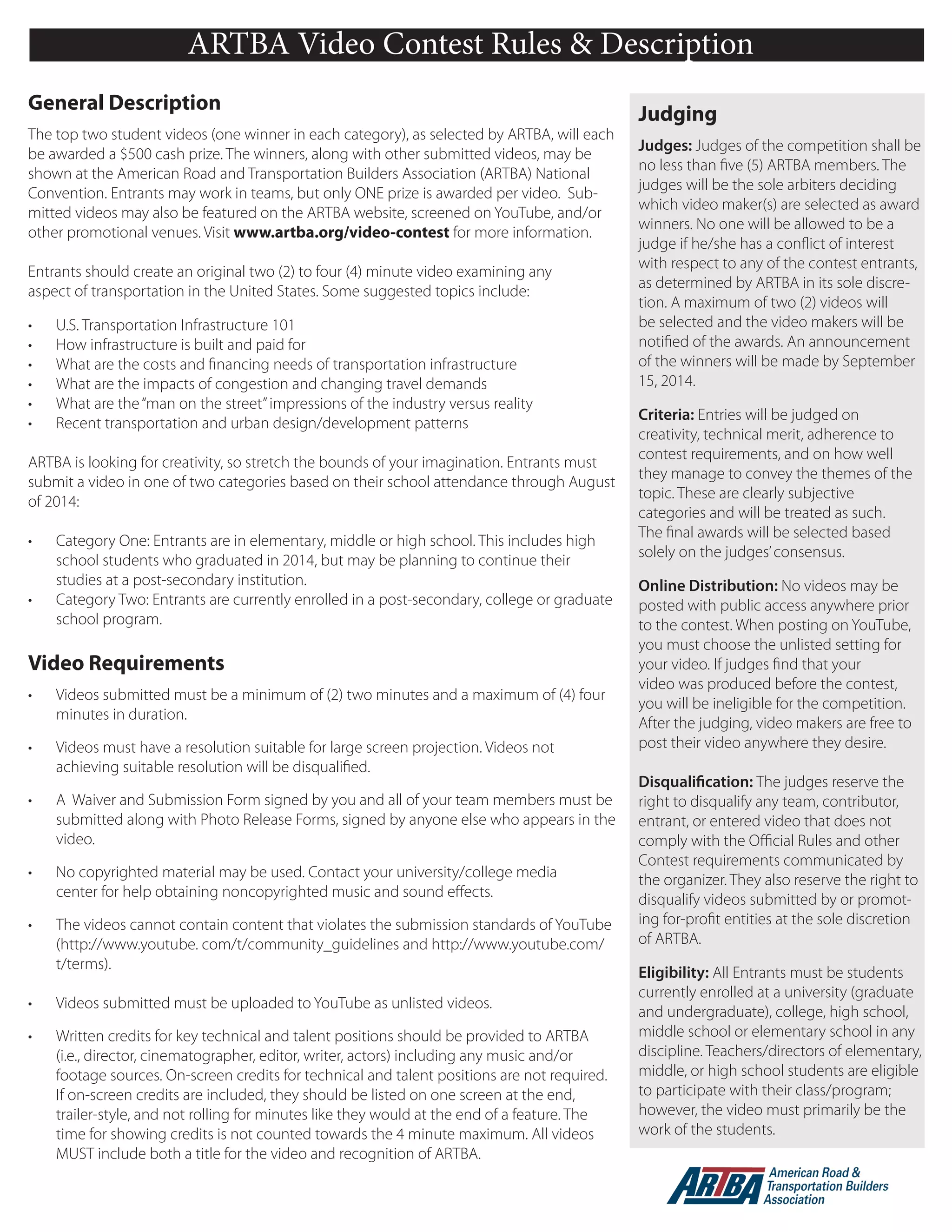 2014 Video Contest Rules and Regulations | PDF
