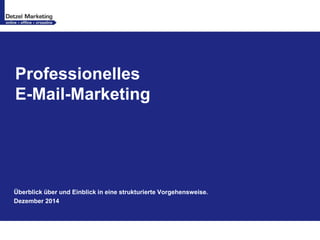 Professionelles 
E-Mail-Marketing 
Überblick über und Einblick in eine strukturierte Vorgehensweise. 
Dezember 2014 
 