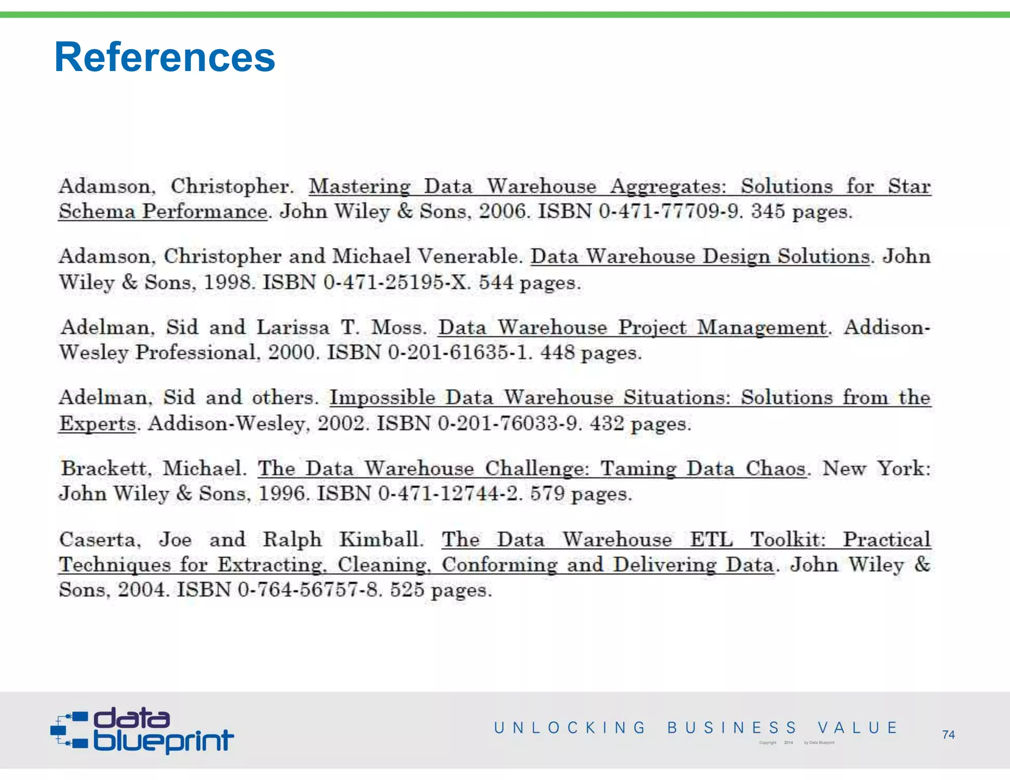 References
74Copyright 2014 by Data Blueprint
 