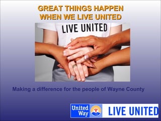 GGRREEAATT TTHHIINNGGSS HHAAPPPPEENN 
WWHHEENN WWEE LLIIVVEE UUNNIITTEEDD 
Making a difference for the people of Wayne County 
 