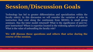 Session/Discussion Goals 
Technology has led to greater differentiation and specialization within the 
faculty role(s). In...