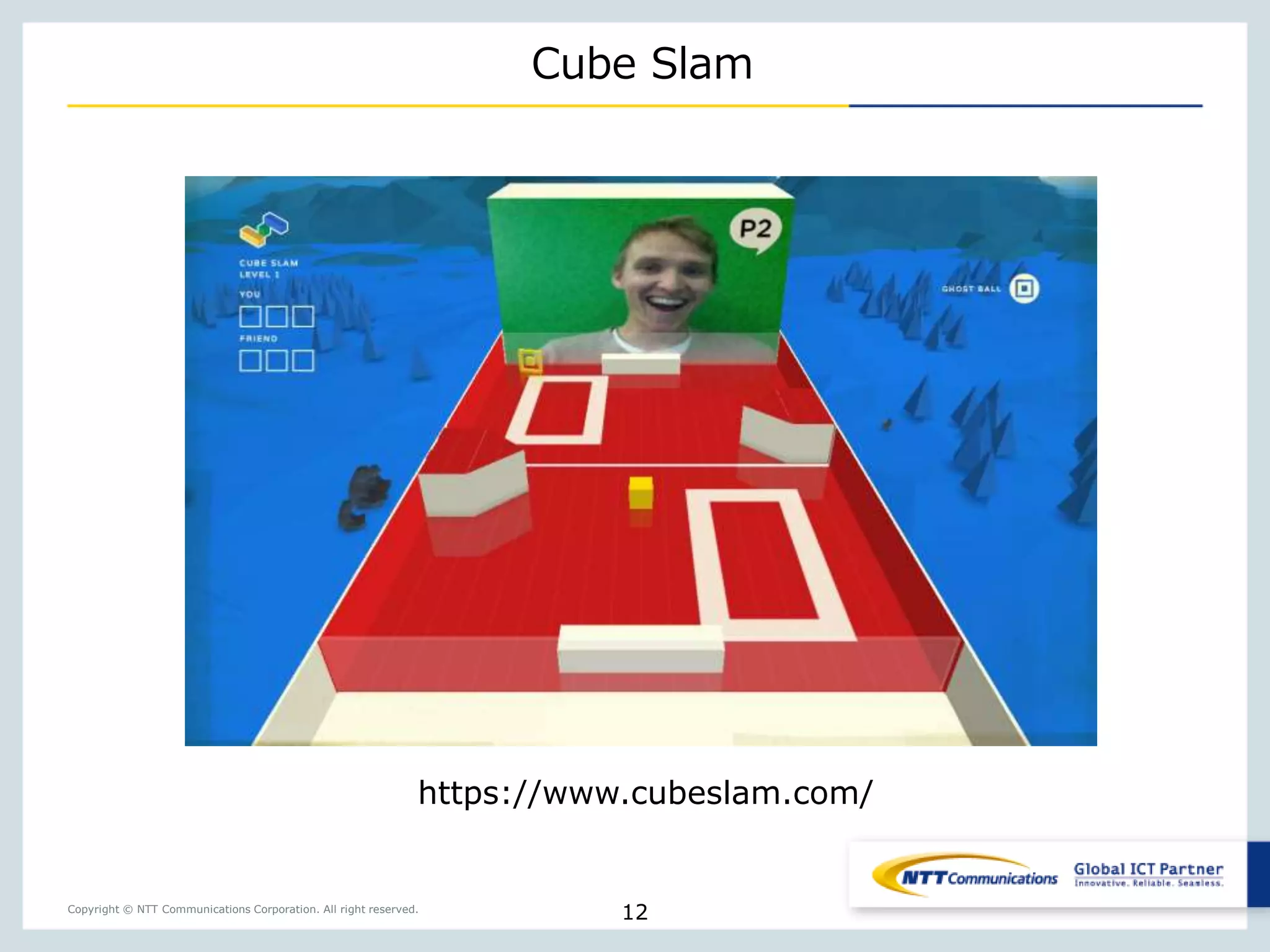 Copyright © NTT Communications Corporation. All right reserved.
Cube Slam
12
https://www.cubeslam.com/
 