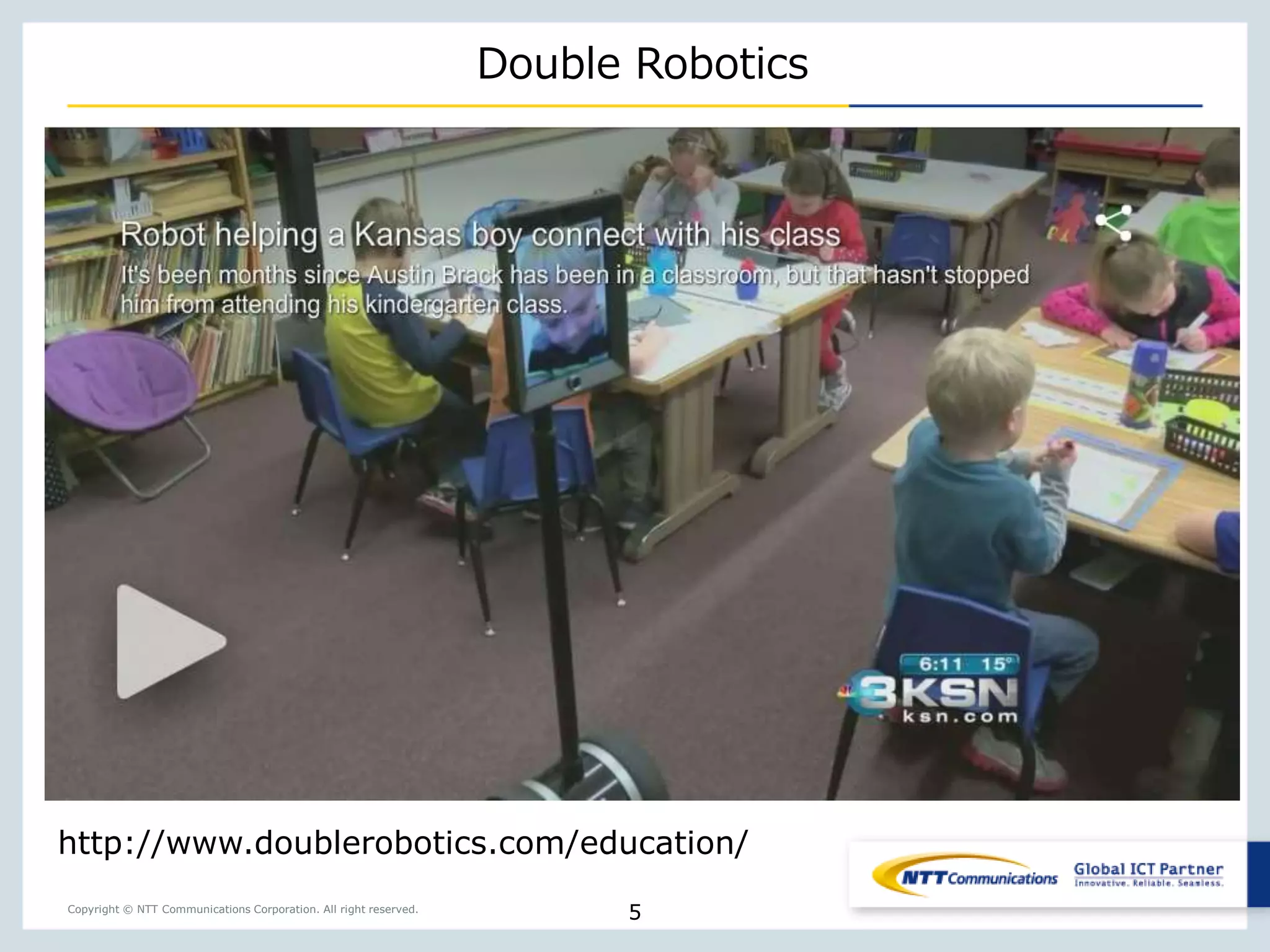Copyright © NTT Communications Corporation. All right reserved.
Double Robotics
5
http://www.doublerobotics.com/education/
 