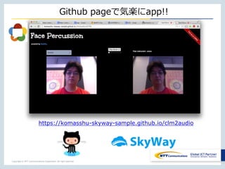 Copyright © NTT Communications Corporation. All right reserved.
Github pageで気楽にapp!!
https://komasshu-skyway-sample.github.io/clm2audio
 