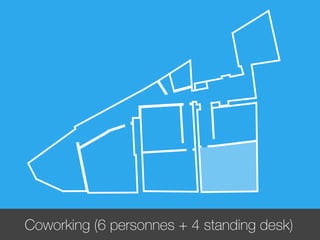 Coworking (6 personnes + 4 standing desk)
 