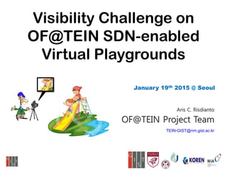 Visibility Challenge on
OF@TEIN SDN-enabled
Virtual Playgrounds
Aris C. Risdianto
OF@TEIN Project Team
TEIN-GIST@nm.gist.ac.kr
January 19th 2015 @ Seoul
 