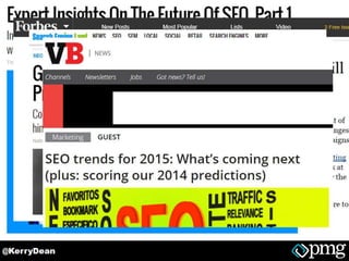 WORD CLOUD: SEO PREDICTIONS FOR 2015
Top Keywords:
• brand(s)
• social
• people
• user(s)
• device(s)
• audience
• voice
•...