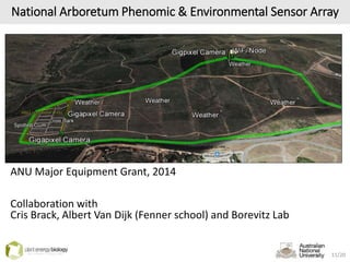 National Arboretum Phenomic & Environmental Sensor Array
ANU Major Equipment Grant, 2014
Collaboration with
Cris Brack, Albert Van Dijk (Fenner school) and Borevitz Lab
11/20
 