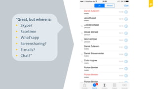 Digital Leadership © Copyright 2015 Digital Leadership GmbH
“Great, but where is:
!  Skype?
!  Facetime
!  What’sapp
!  Screensharing?
!  E-mails?
!  Chat?”
 