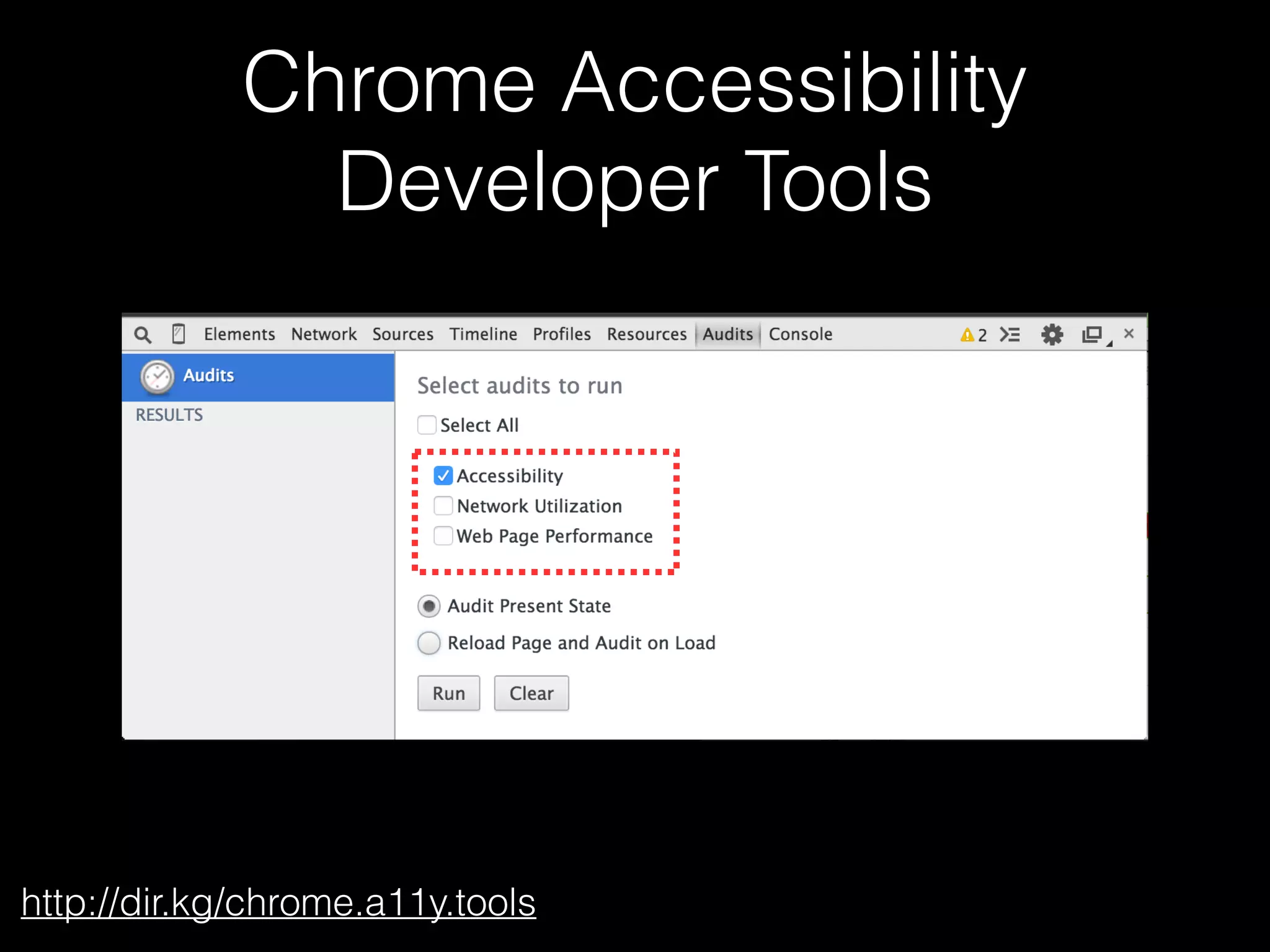 Chrome Accessibility Developer Tools http://dir.kg/chrome.a11y.tools 