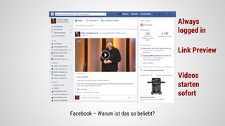Facebook – Warum ist das so beliebt?
Videos
starten
sofort
Link Preview
Always
logged in
 
