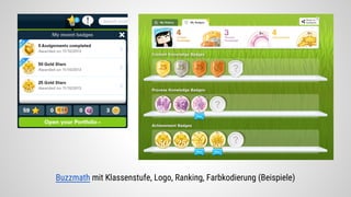 Buzzmath mit Klassenstufe, Logo, Ranking, Farbkodierung (Beispiele)
 