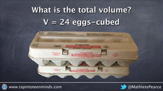 @MathletePearcewww.tapintoteenminds.com
What is the total volume?
V = 24 eggs-cubed
 