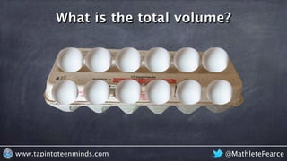 @MathletePearcewww.tapintoteenminds.com
What is the total volume?
 
