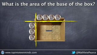 @MathletePearcewww.tapintoteenminds.com
What is the area of the base of the box?
 