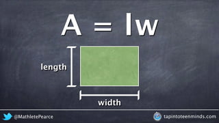 @MathletePearce tapintoteenminds.com
A = lw
length
width
 