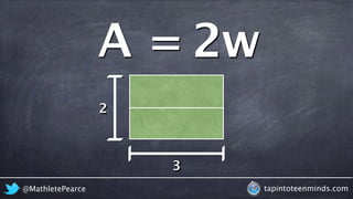 @MathletePearce tapintoteenminds.com
A =
2
3
w2
 