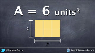 @MathletePearce tapintoteenminds.com
A =
2
3
6 units2
 