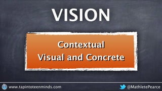 @MathletePearcewww.tapintoteenminds.com
Visual and Concrete
Contextual
VISION
 