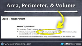 @MathletePearcewww.tapintoteenminds.com
Area, Perimeter, & Volume
 