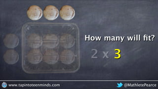 @MathletePearcewww.tapintoteenminds.com
How many will ﬁt?
2 x 3
 