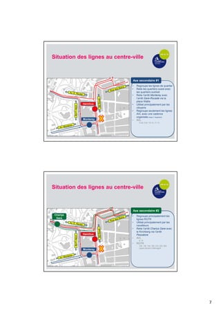7
Axe principal
• Regroupe les lignes les plus
importantes
• Utilisé principalement par les
navetteurs
• Regroupe les lignes AVL avec
une cadence organisée (max 1
bus/min)
• Intègre les lignes combinées
(L1 et L9)
• AVL
1+16, 2+4, 10+11, 18, 22, 8+28,
9+14+21
• RGTR
EUROBUS (120, 192, 194)
CFL (110, 111)
(transports scolaires)
Axe secondaire #1
• Regroupe les lignes de quartier
• Relie les quartiers ouest avec
les quartiers sud/est
• Relie l’arrêt Monterey avec
l’arrêt Gare-Rocade via la
place Wallis
• Utilisé principalement par les
citoyens
• Regroupe seulement les lignes
AVL avec une cadence
organisée (max 1 bus/min)
• AVL
3+30, 5+6, 13+15, 17, 31
BdP.Henri
Situation des lignes au centre-ville
Hamilius
Monterey
Axe principal
• Regroupe les lignes les plus
importantes
• Utilisé principalement par les
navetteurs
• Regroupe les lignes AVL avec
une cadence organisée (max 1
bus/min)
• Intègre les lignes combinées
(L1 et L9)
• AVL
1+16, 2+4, 10+11, 18, 22, 8+28,
9+14+21
• RGTR
EUROBUS (120, 192, 194)
CFL (110, 111)
(transports scolaires)
Axe secondaire #1
• Regroupe les lignes de quartier
• Relie les quartiers ouest avec
les quartiers sud/est
• Relie l’arrêt Monterey avec
l’arrêt Gare-Rocade via la
place Wallis
• Utilisé principalement par les
citoyens
• Regroupe seulement les lignes
AVL avec une cadence
organisée (max 1 bus/min)
• AVL
3+30, 5+6, 13+15, 17, 31
Axe secondaire #2
• Regroupe principalement les
lignes RGTR
• Utilisé principalement par les
navetteurs
• Relie l’arrêt Charlys Gare avec
le Kirchberg via l’arrêt
Pescatore
• AVL
8, 12
• RGTR
128, 130, 144, 165, 215, 222, 262
Lignes de/vers l’Allemagne
BdP.Henri
Situation des lignes au centre-ville
Charlys
Gare
Hamilius
Monterey
 