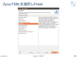 Zynq FSBLを選択しFinish
2015-03-19 Shinya T-Y, NAIST 53
 