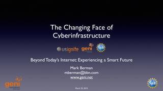 March 25, 2015
The Changing Face of
Cyberinfrastructure
Beyond Today’s Internet: Experiencing a Smart Future
Mark Berman
mberman@bbn.com
www.geni.net
 