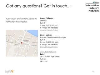 Got any questions? Get in touch....
Angus Phillipson
Director
Byte 9
D: +44 (0) 208 780 6371
T: +44 (0) 208 780 6350
angus...