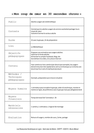 Exemples de fiches projets de médiation numérique en bibliothèque